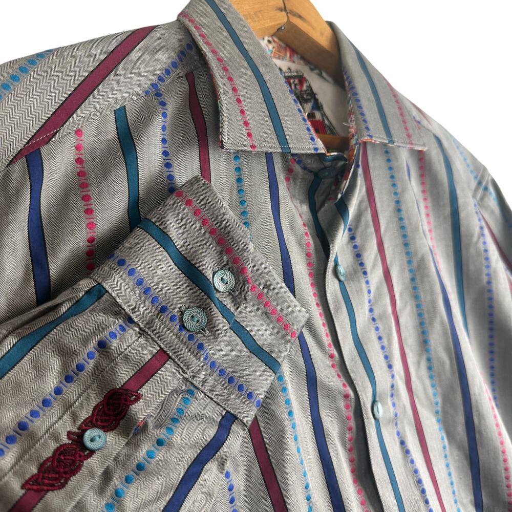 Robert Graham Shirt Size S Long Sleeve Gray Striped Flip Cuff London Design